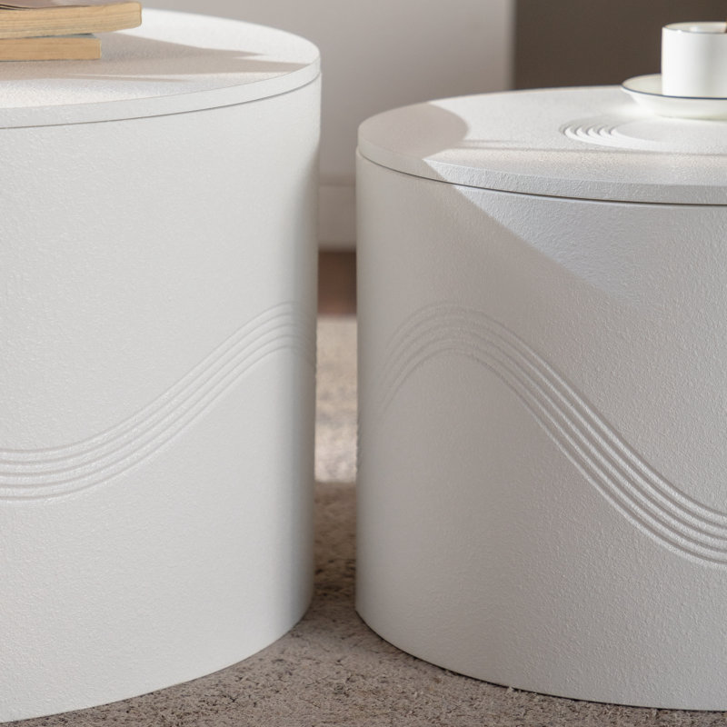 Ensemble de 2 tables basses rondes blanches avec rangement caché