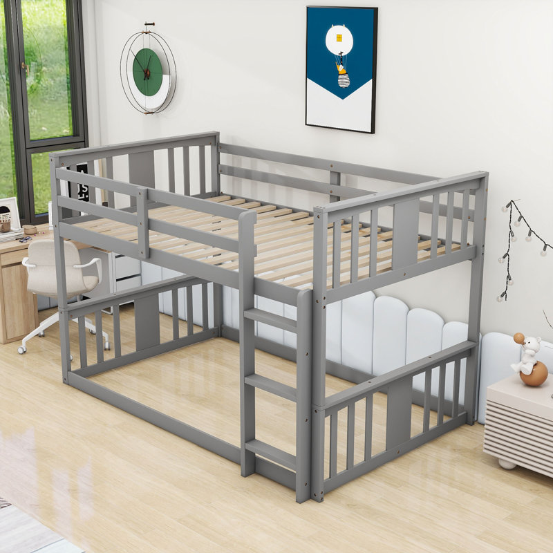  Lit superposé simple en bois avec échelle Bainet, gris