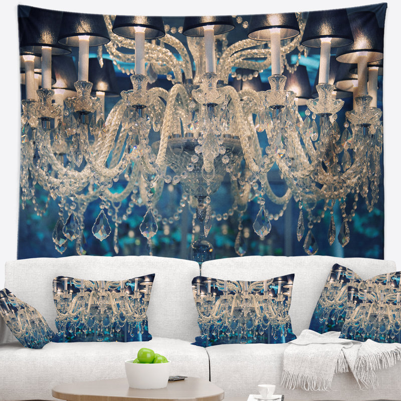 Tapisserie lustre en cristal bleu rétro, H 50 po x l 60 po
