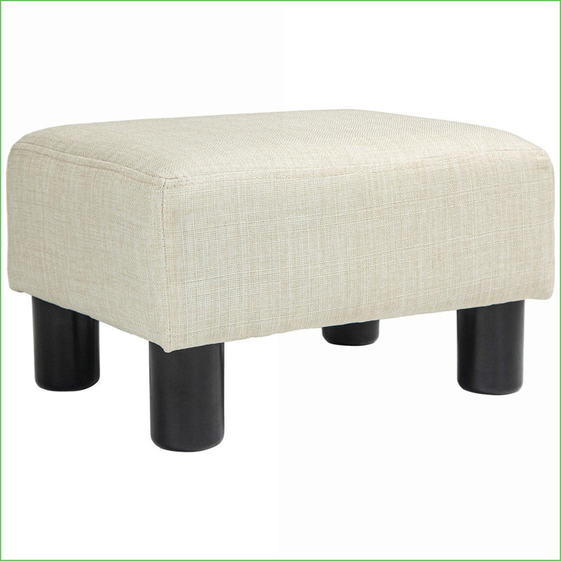 Ottoman Small Cube Foot Rest with Linen Fabric, Tan Brown Wood Frame for Living Room | Wood Frame | Tan Brown, Beige