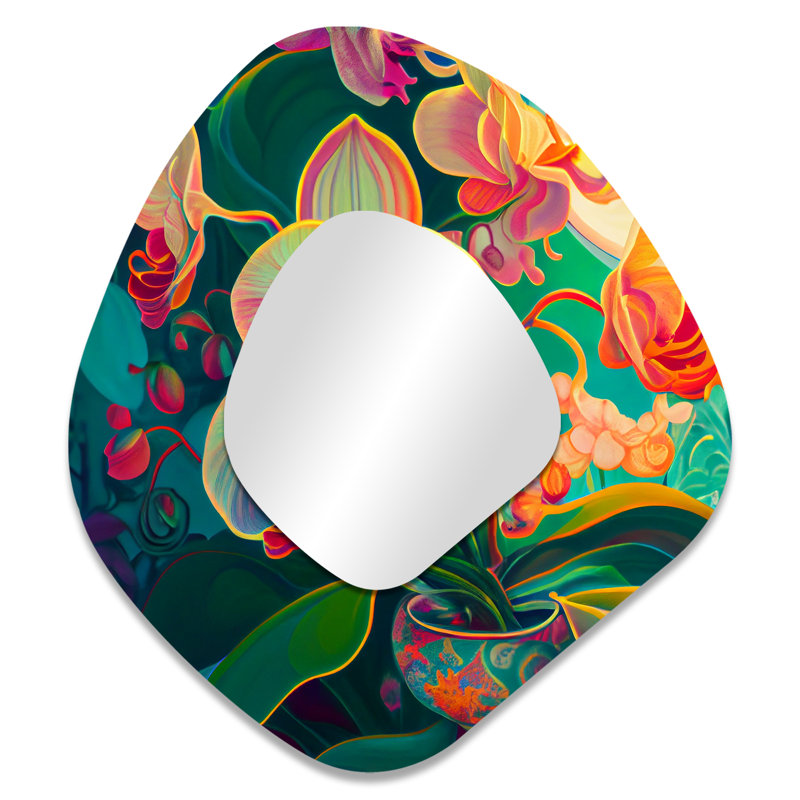 Bunnell - Floral Metal Decor Traditional Irregular Wall Mirror, 35" x 31"
