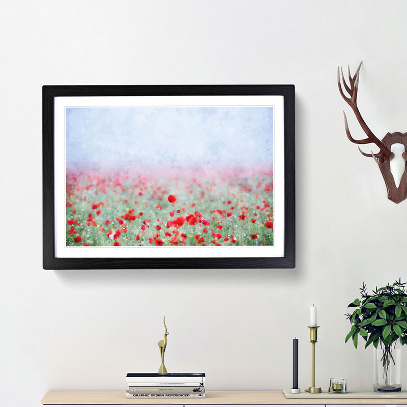 Red Poppy Field in Italy - Framed Print, 33cm H x 45cm W x 2cm D, Black Framed