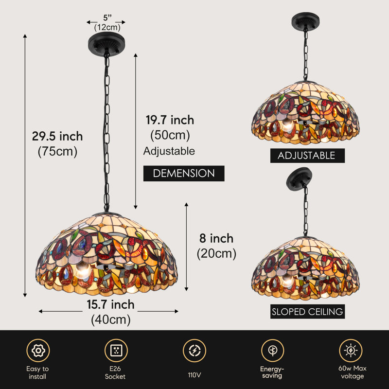 2-light Dimmable Tiffany Chandelier