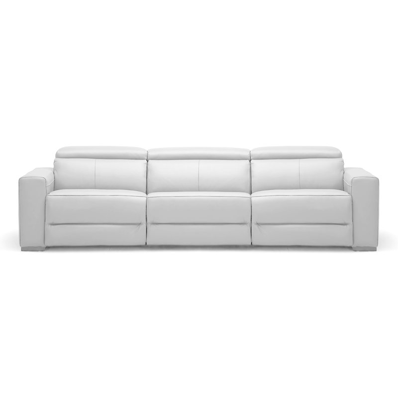 Lousha 106'' Upholstered Power Reclining Sofa, White Genuine Leather