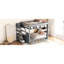 Lit superposé double en bois gris pleine grandeur, conception convertible avec escalier de rangement, table de chevet, 3 tiroirs et support de matelas pour la structure du lit