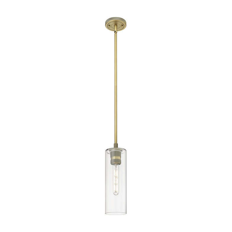 Crown Point 1 Light Stem Hung Pendant, Brushed Brass, Clear, 13.25" H x 4.5" W x 4.5" D