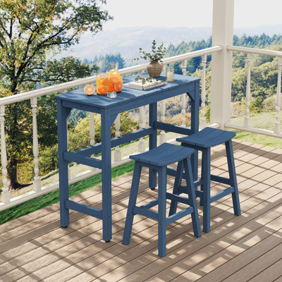 3-Pieces Patio Bar Set, All Weather Hips Outdoor Waterproof 2-Person Outdoor Bar Height Table And Stools