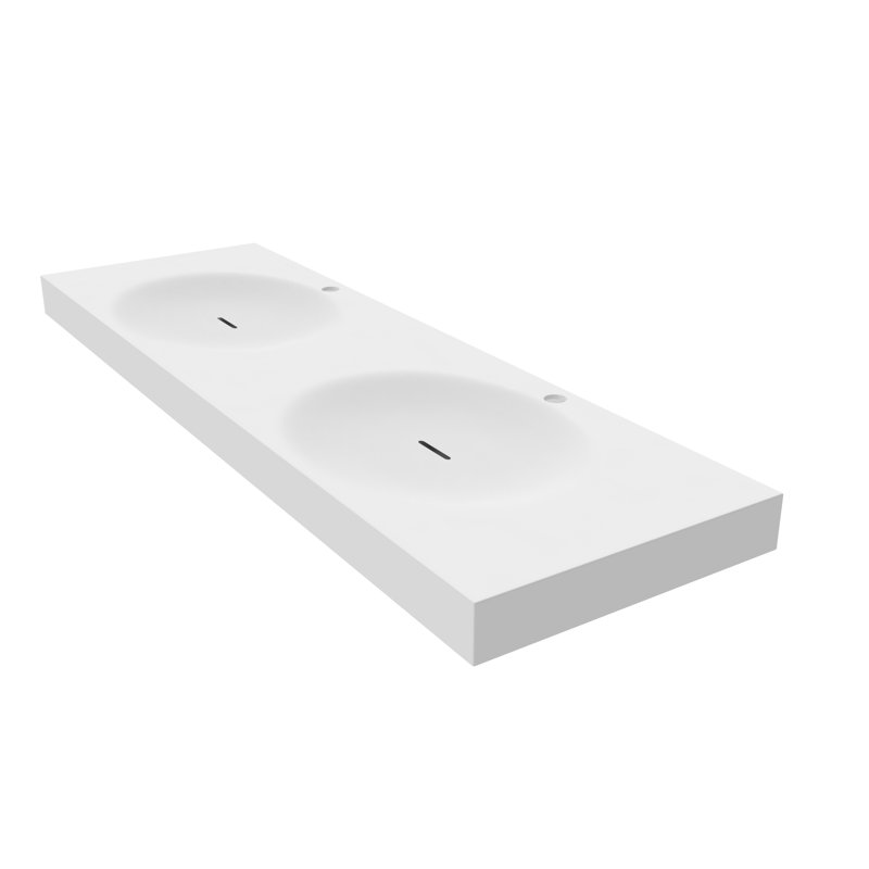 Darleen 60" Solid Surface Thin Rectangular Wall Mount Double Shallow Basin Bathroom Sink, White