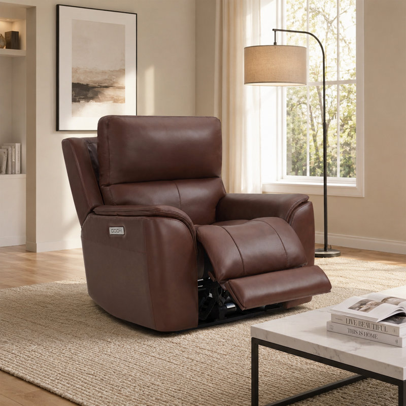Fauteuil inclinable en cuir 44 po à triple puissance avec appui-tête réglable sans gravité et port USB intégré, Marron foncé