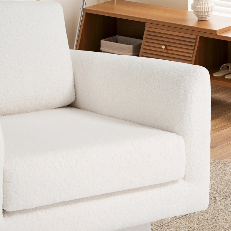 Fauteuil d'appoint pivotant rembourré à accoudoirs évasés, Polyester crème