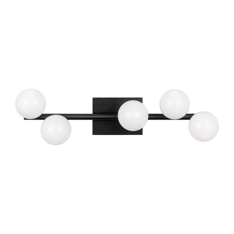 Sean Lavin Altair Bathroom Bedroom Wall Fixture With Milk Shade, 5 Lights, Aged Iron, 6.75" H x 24" W x 5" D