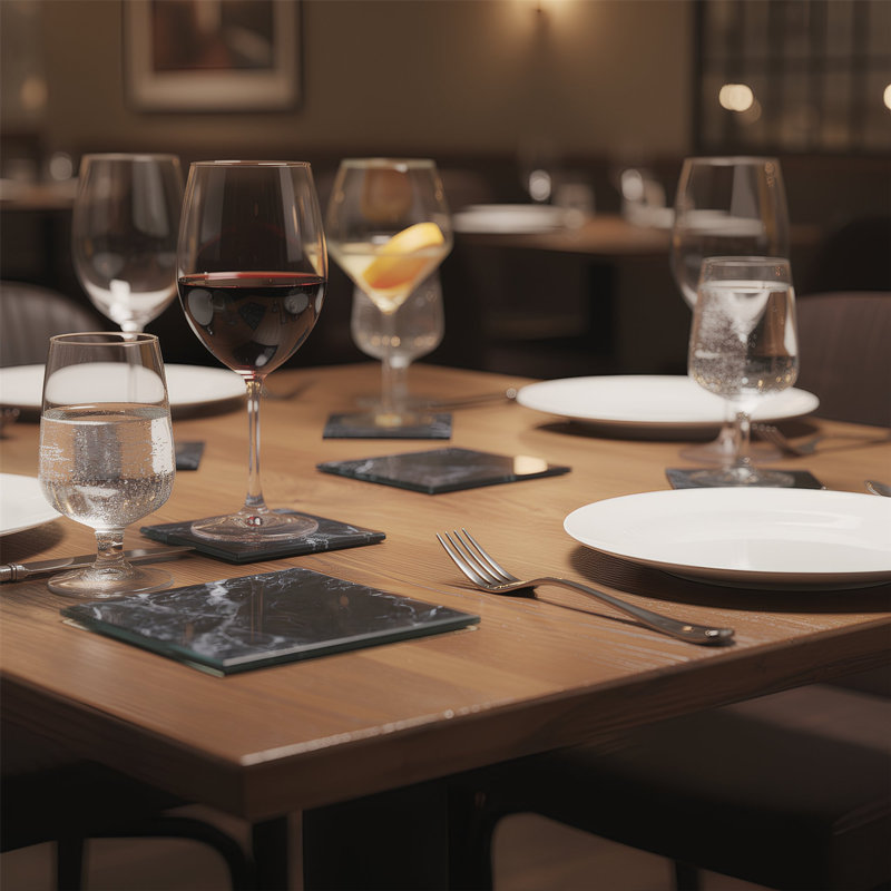 Harbour Housewares - 10cm Square Glass Coasters - Black Marble Effect - Set of 6