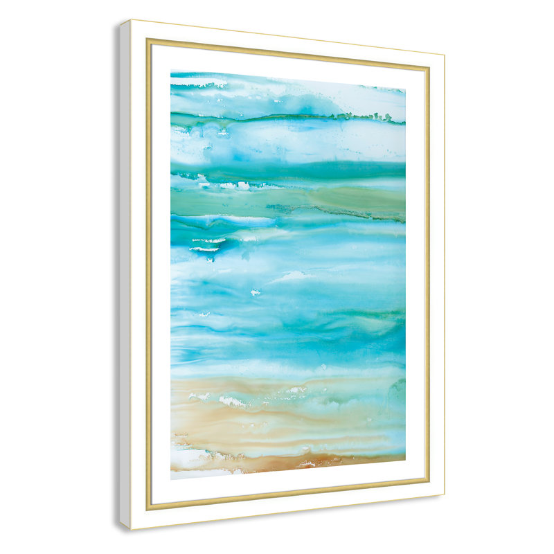 Coastal Abstract II - peinture encadrée, Cadre blanc et or, H 43,75 po x l 31,75 x P 1,13 po