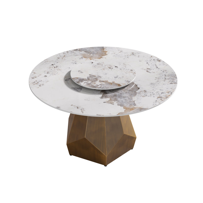 Round Sintered Stone Dining Table With Lazy Susan, Pandora, 29.53" H x 53.15" L x 53.15" W