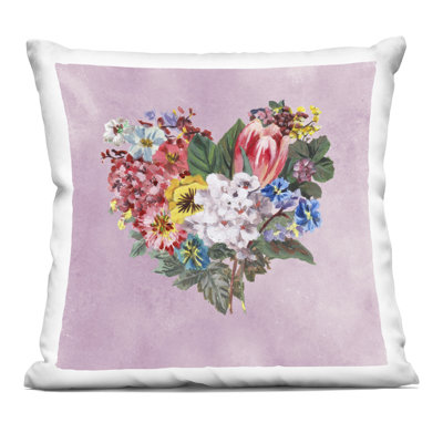 Heart Shaped Garden Blooms Decorative Printed Throw Pillow, design by Melissa Wang, 18 x 7 x 18