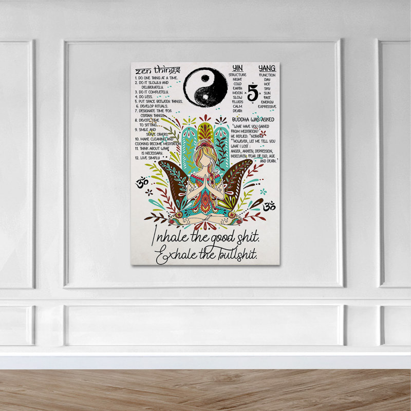 «Meditation Girl And Hamsa Hand - Zen Things And Yin Yang», reproduction d'art graphique sur toile tendue