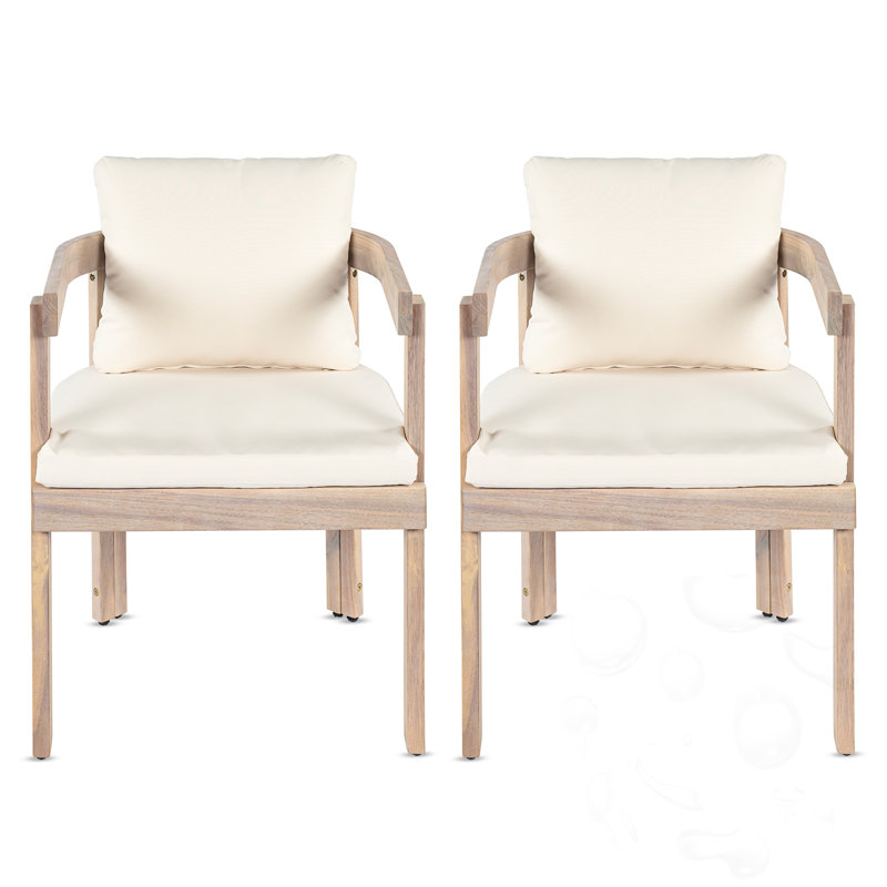 Ensemble de 2 fauteuils de salle à manger avec coussins, Light White Wood