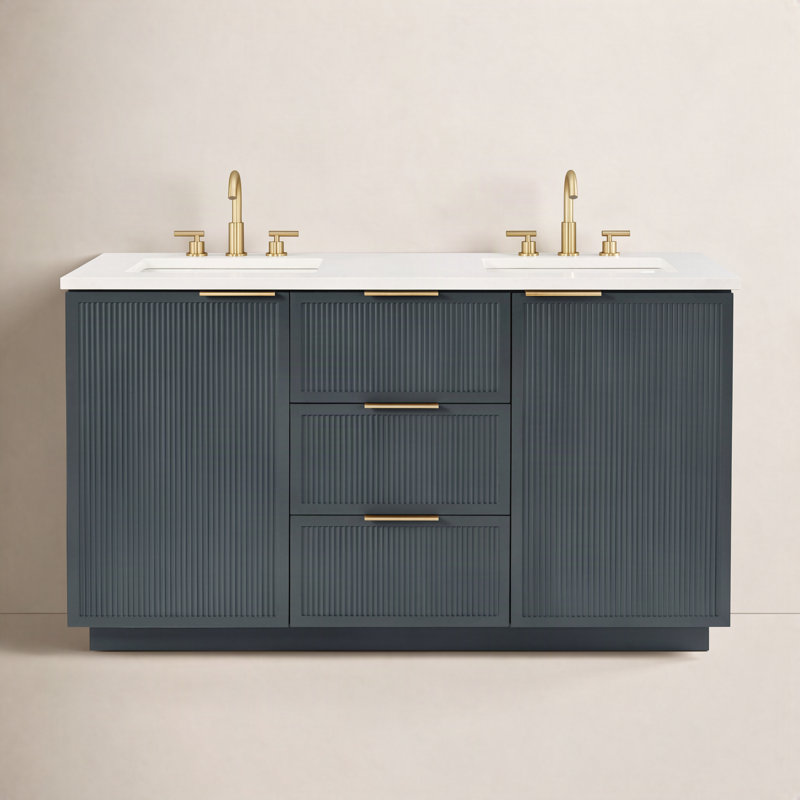 Aderyn 60" Double Vanity, Vintage Blue/Brushed Bronze