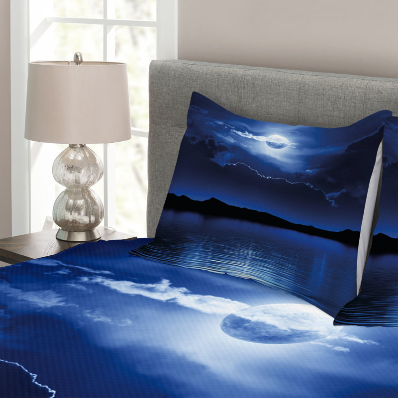 Addley Blue/White/Black Microfibre Bedspread Set, 175 x 225 cm