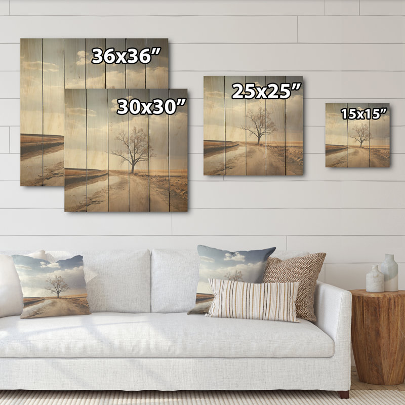 Photographie de minimalisme prairie tranquillité - Art mural en bois minimalisme sur bois de pin naturel, H 30 po x l 30 po