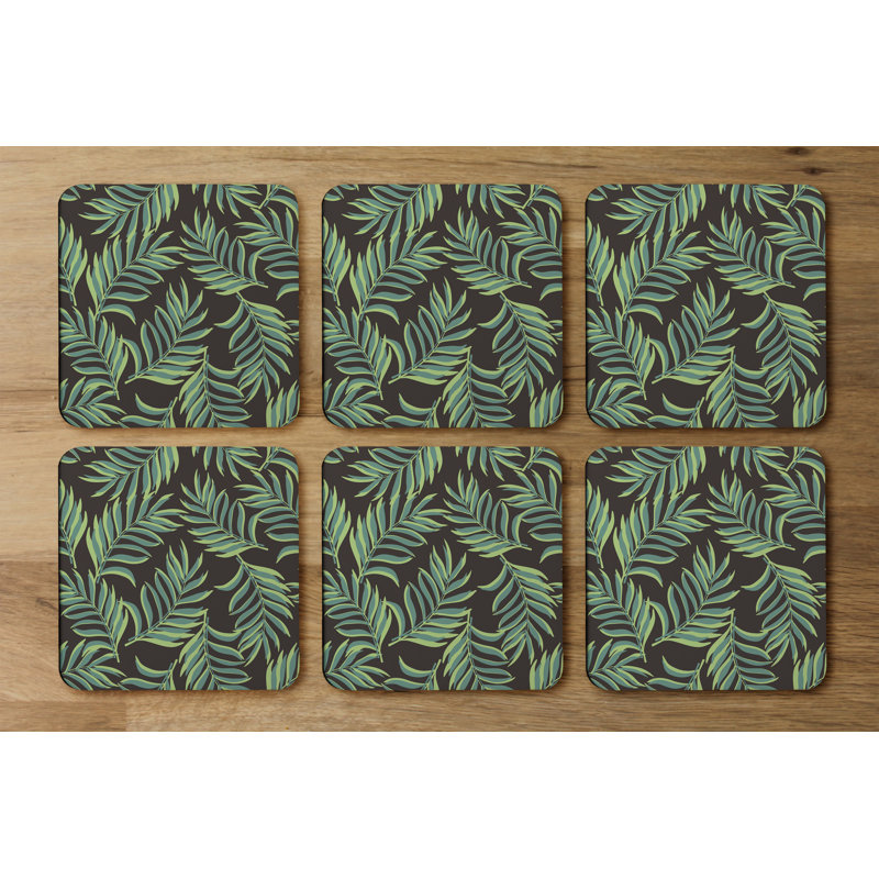 Square 6 Piece Coaster Set, Green