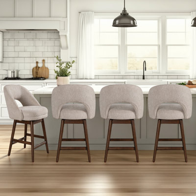 Watanabe Solid Wood Upholstered Swivel Barstool With Fabric Seat