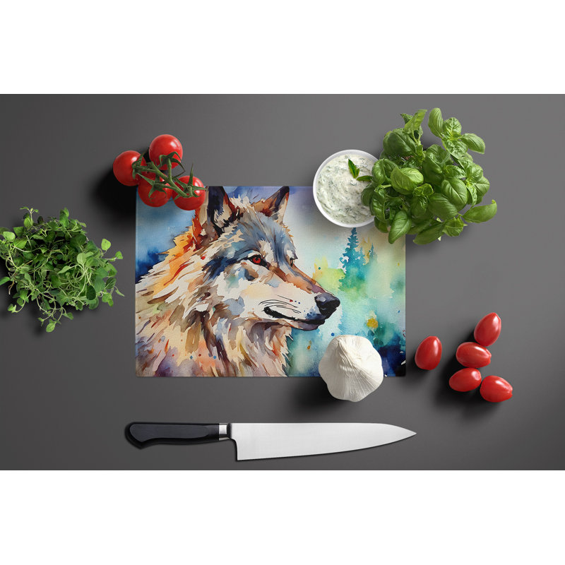 Wolves Wolf  Glass Cutting Board Large