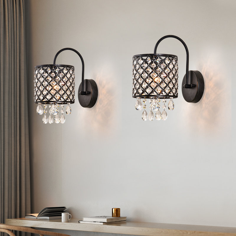 Erelina 6.3" W Dimmable Crystal Armed Sconce (Set of 2)