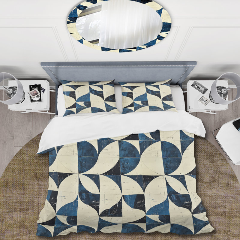 Ensemble de housse de couette ivoire bleu Midcentury Shapes II - Midcentury