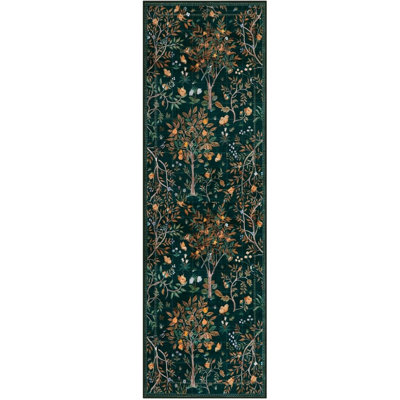 Tapis de couloir bohème floral de 2,4 m, antidérapant, lavable, doux, à motifs botaniques, pour la cuisine
