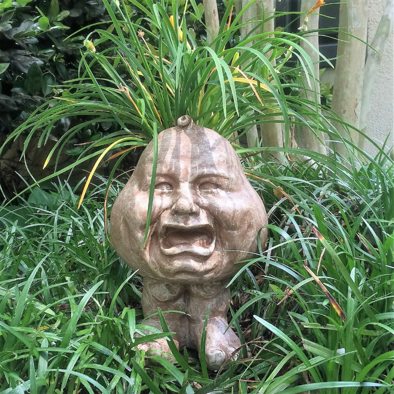 Muggly's Crying Brother Face Statue Planter, Stone Wash