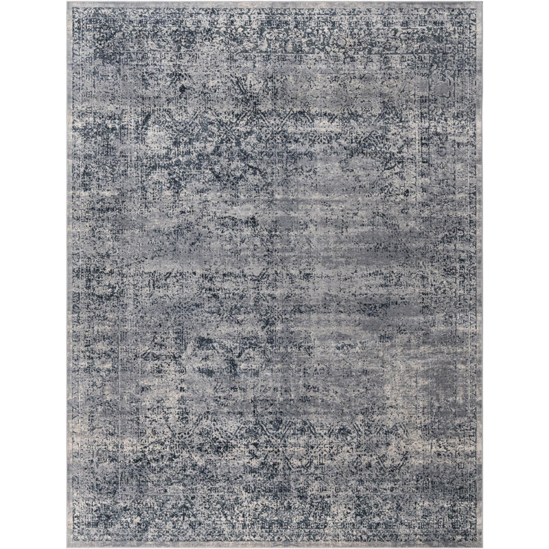 Tapis oriental bleu et gris Lanett, Rectangulaire 10 pi x 13 pi 1 po