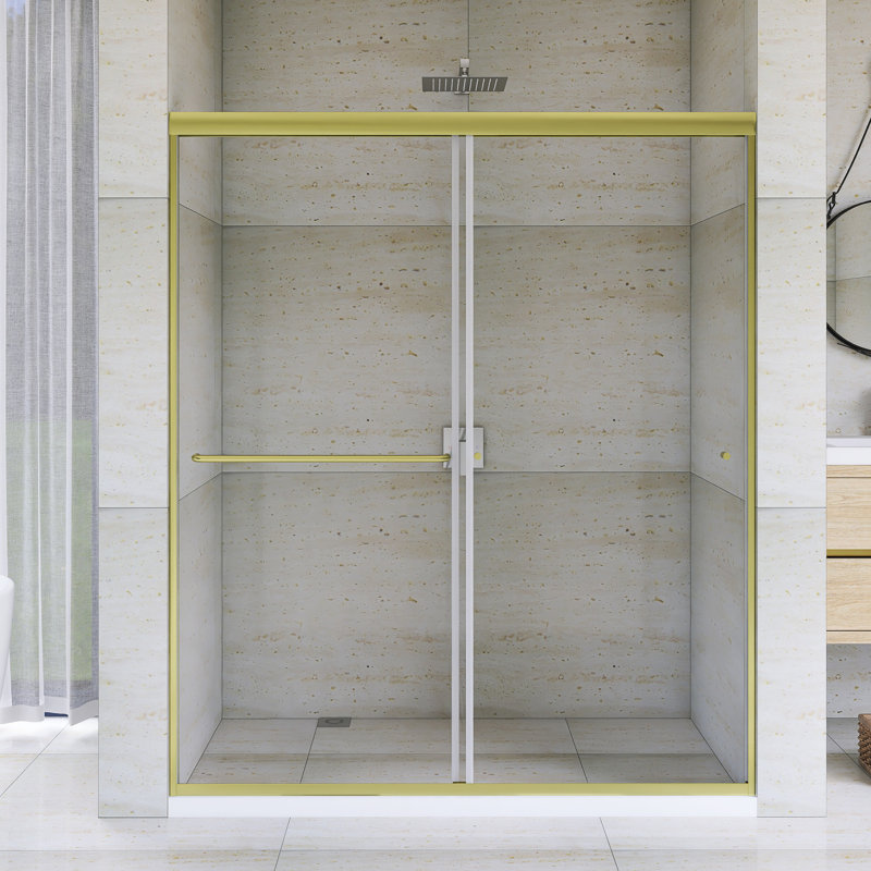 60 po X P 70 po Porte de douche coulissante double H, Or brossé