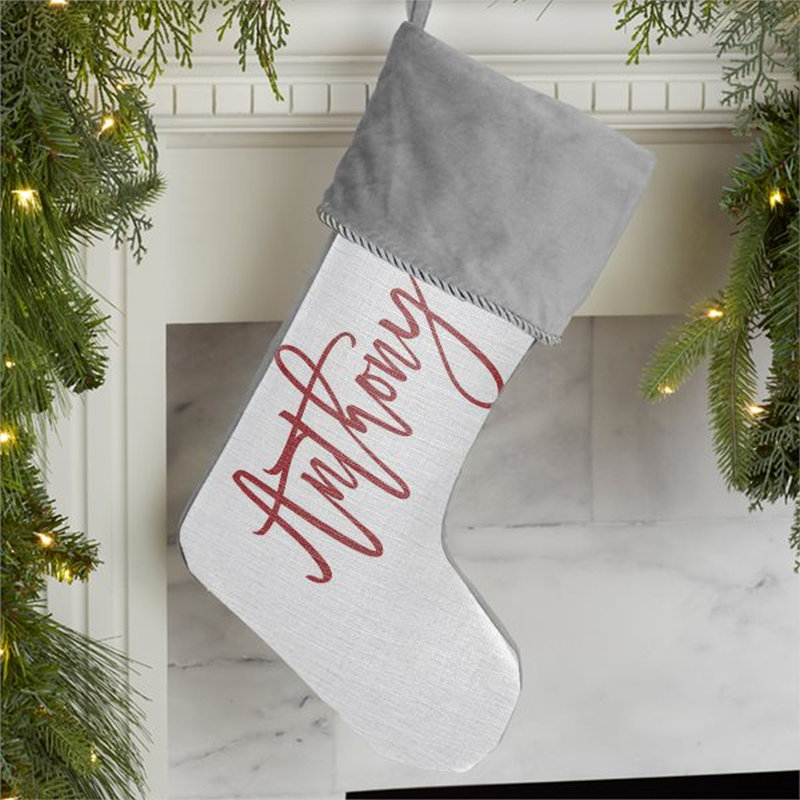 Scripty Name Personalized Christmas Stocking, Yes, Gray