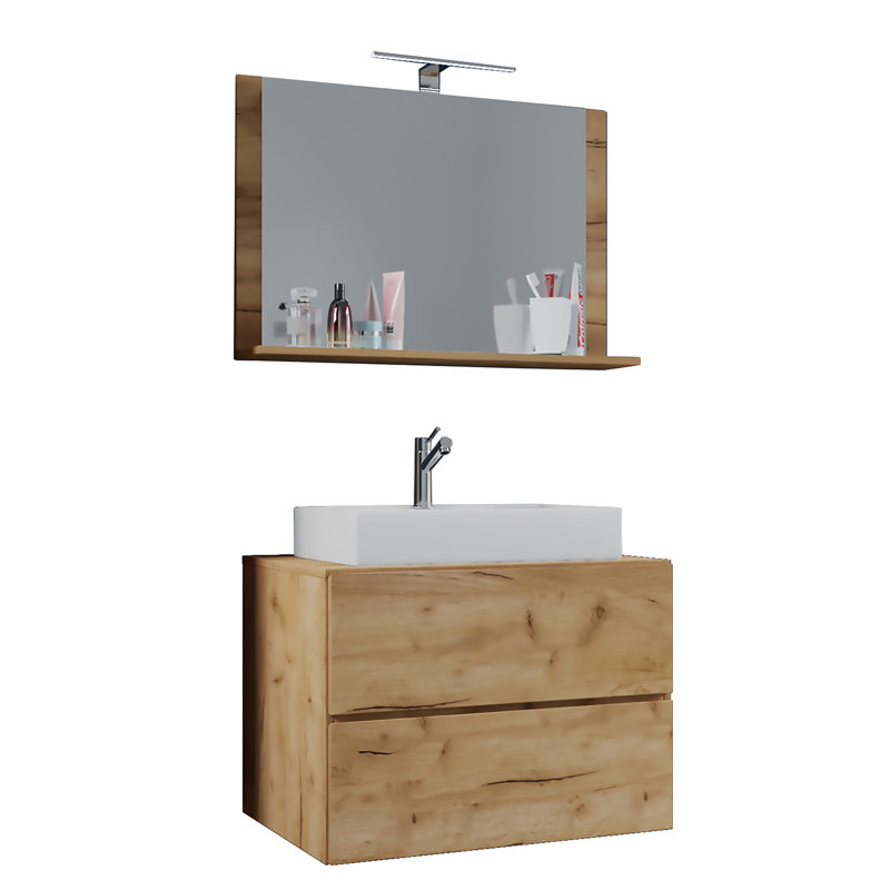 Razwana Bathroom Furniture Suite, White/Natural