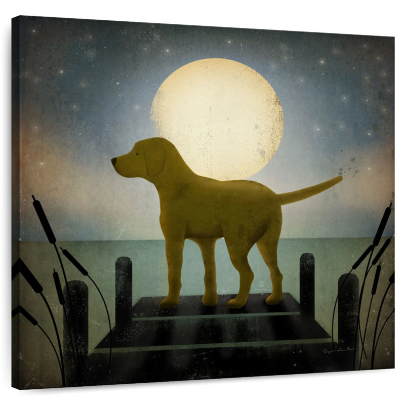 Chien jaune au lever de la lune, H 36 po x l 36 po