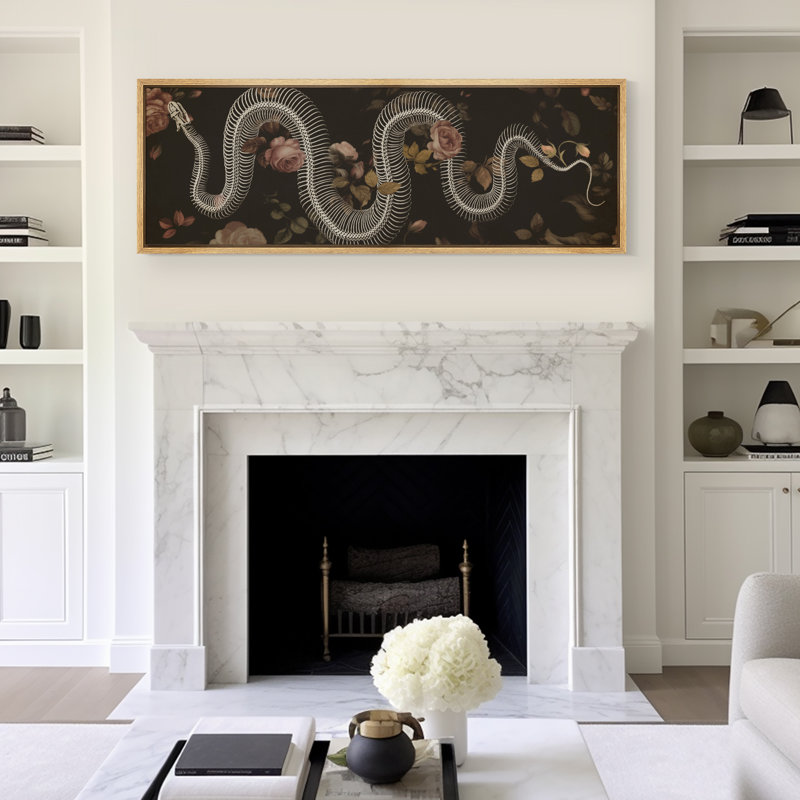 «Moody Floral Snake Skeleton Illustration Modern Art Decor Bohemian on Canvas», reproduction de 2 pièces, H 20 po x l 60 po