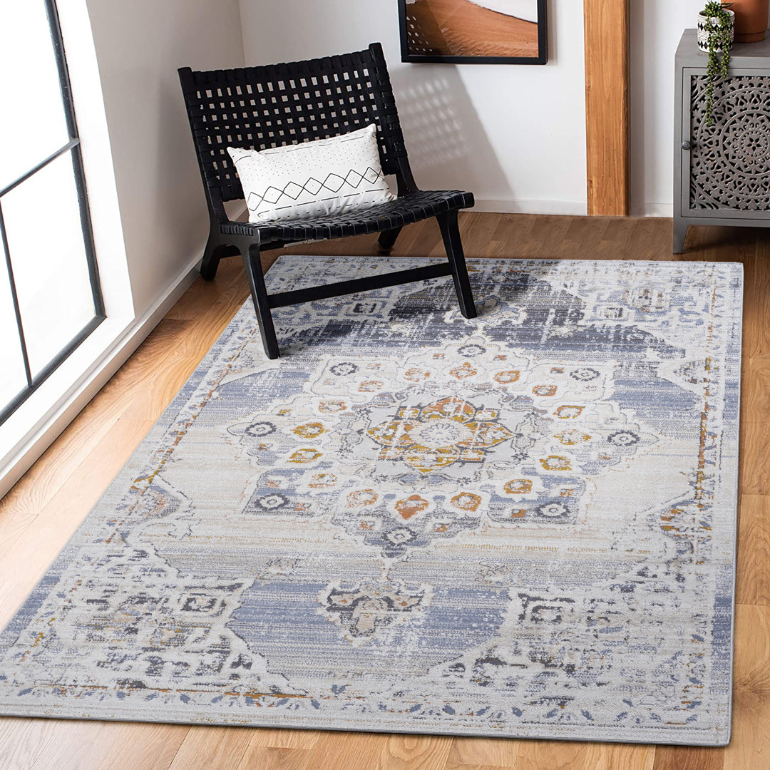 Naar Payas Area Rugs, Cream/Gold/Medallion Accent Power Loom Machine -Crafted Rug Williston Forge Rug 
