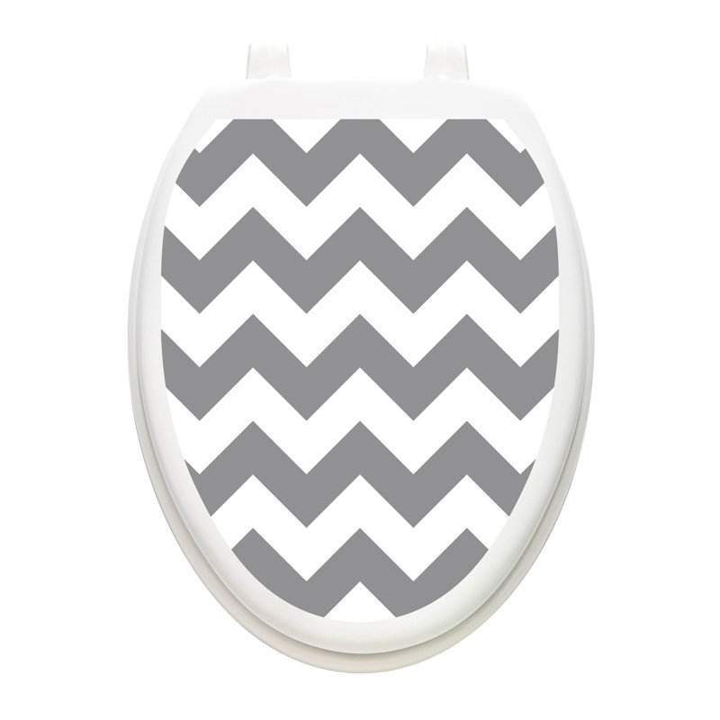 Décalcomanie de siège de toilette à motif géométrique à chevrons gris - Couvercle de vinyle statique, Allongé