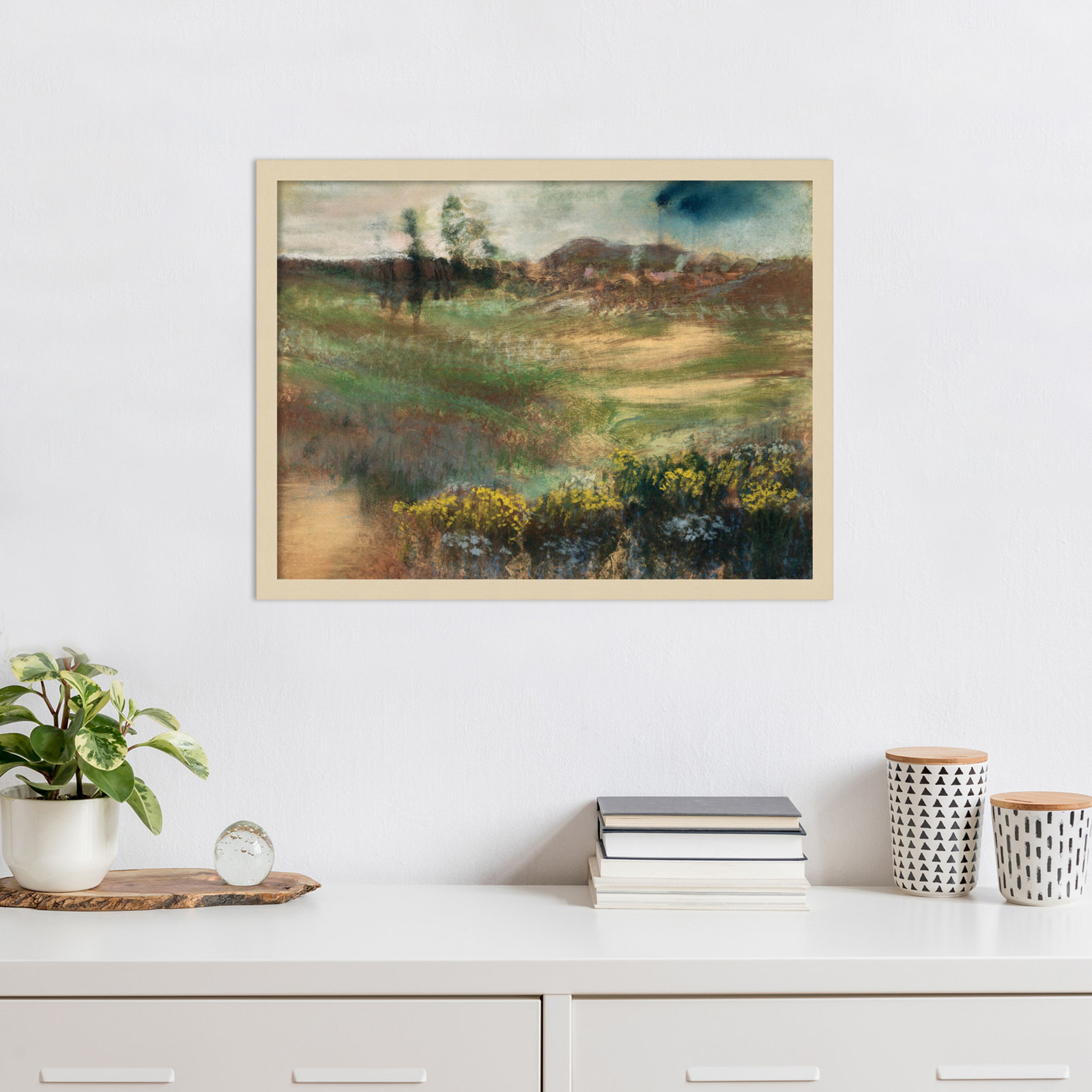 Edgar Degas's Landscape With Smokestacks 1890 by The Art Institute Of Chicago, Brown Framed, 19" H x 25" W