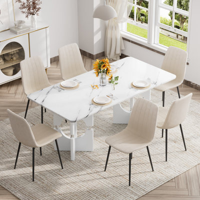 Modern Marble Table &  4/6 Velvet Chair Set for Small Space Kitchen/Apartment /Dining
