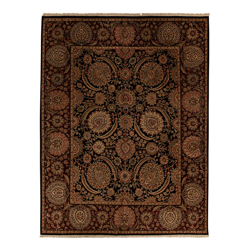 Tapis brun / bleu en laine noué à la main de conception unique 7 pi 9 po x 9 pi 9 po One-of-a-Kind