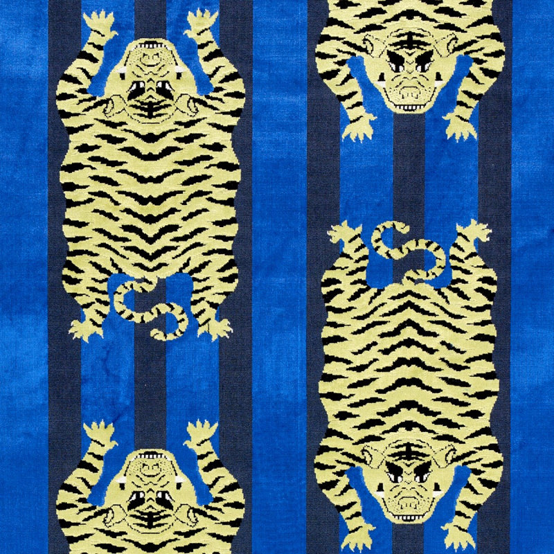 Tissu velours tigre Jokhang, Bleu