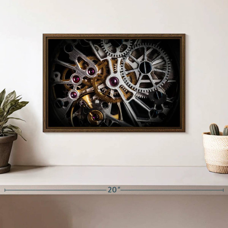 Mécanisme de montre, 13 po x 9 po, Cadre flottant noyer
