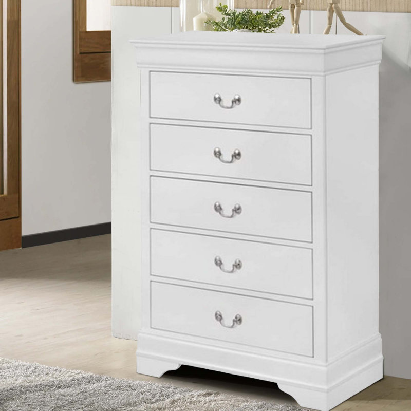 Commode 5 tiroirs Reimund, Blanc