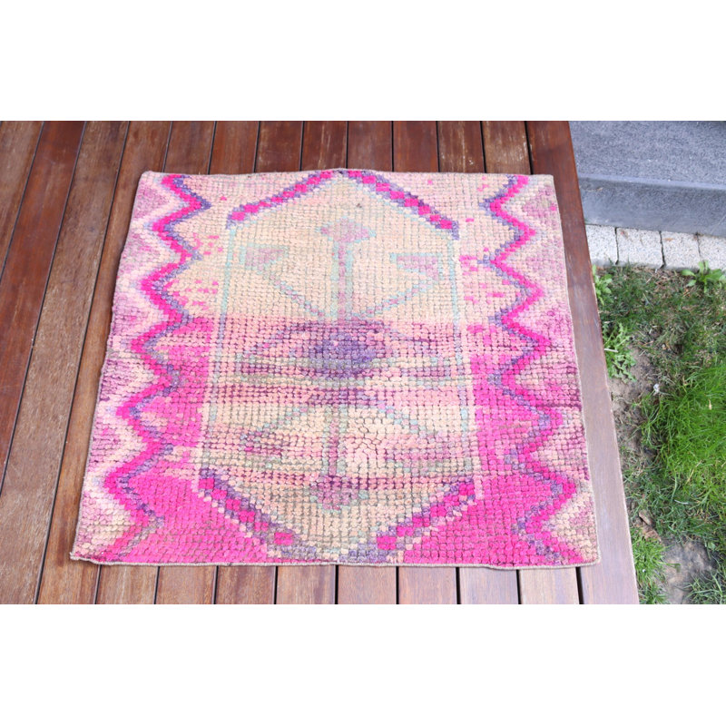 Petit tapis Herki turc antique en vert et ivoire pour entrée avec un design en laine tissé à plat