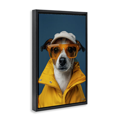 «Trendy Dog Friend», toile flottante encadrée dorée par Roozbeh Bahramali