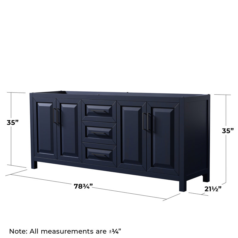 Daria 78.75'' W Double Bathroom Vanity Base, Dark Blue/Matte Black
