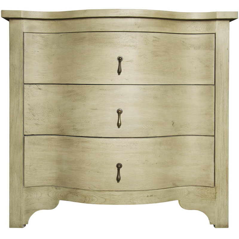 Vintage Charm Grey Elm Nightstand with Curved Storage Drawers