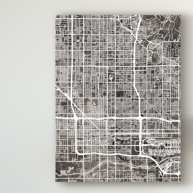 « phoenix arizona city map black », impression sur toile tendue, H 24 po x l 18 po x P 2 po
